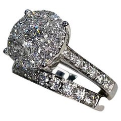 Classic Engagement Wedding Diamond Illusion Set Pave Cluster 14K White Gold Ring