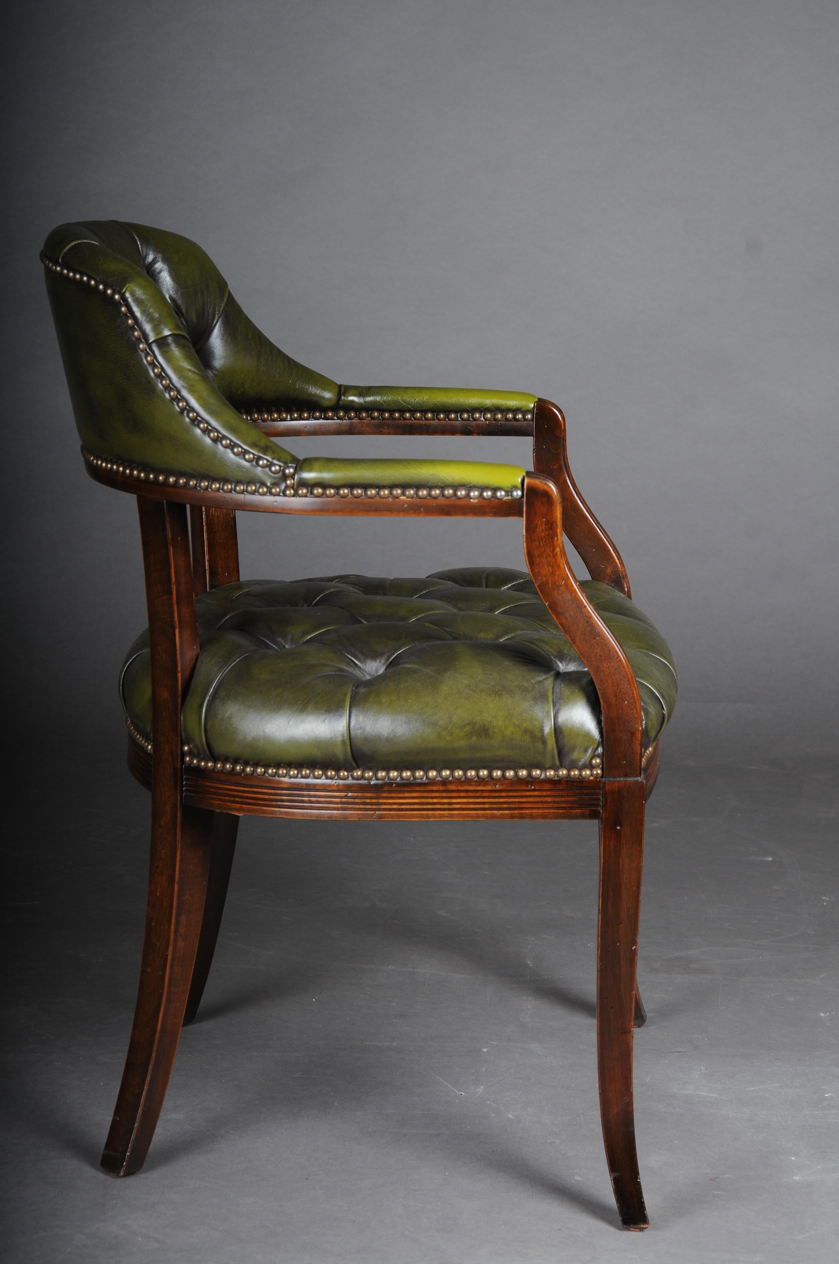 Classic English Armchair, Chesterfield Leather, Green For Sale 5
