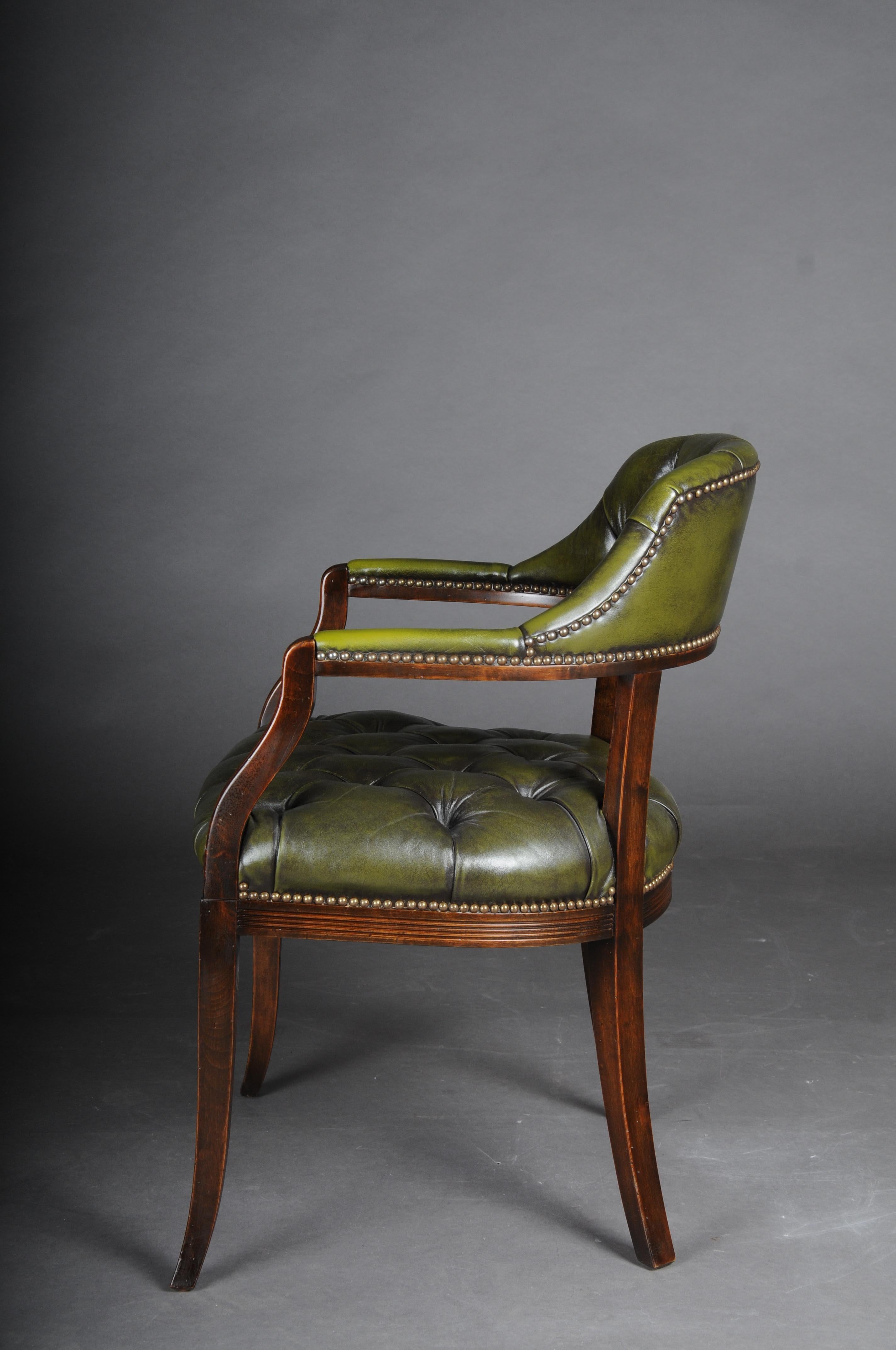 Classic English Armchair, Chesterfield Leather, Green For Sale 6