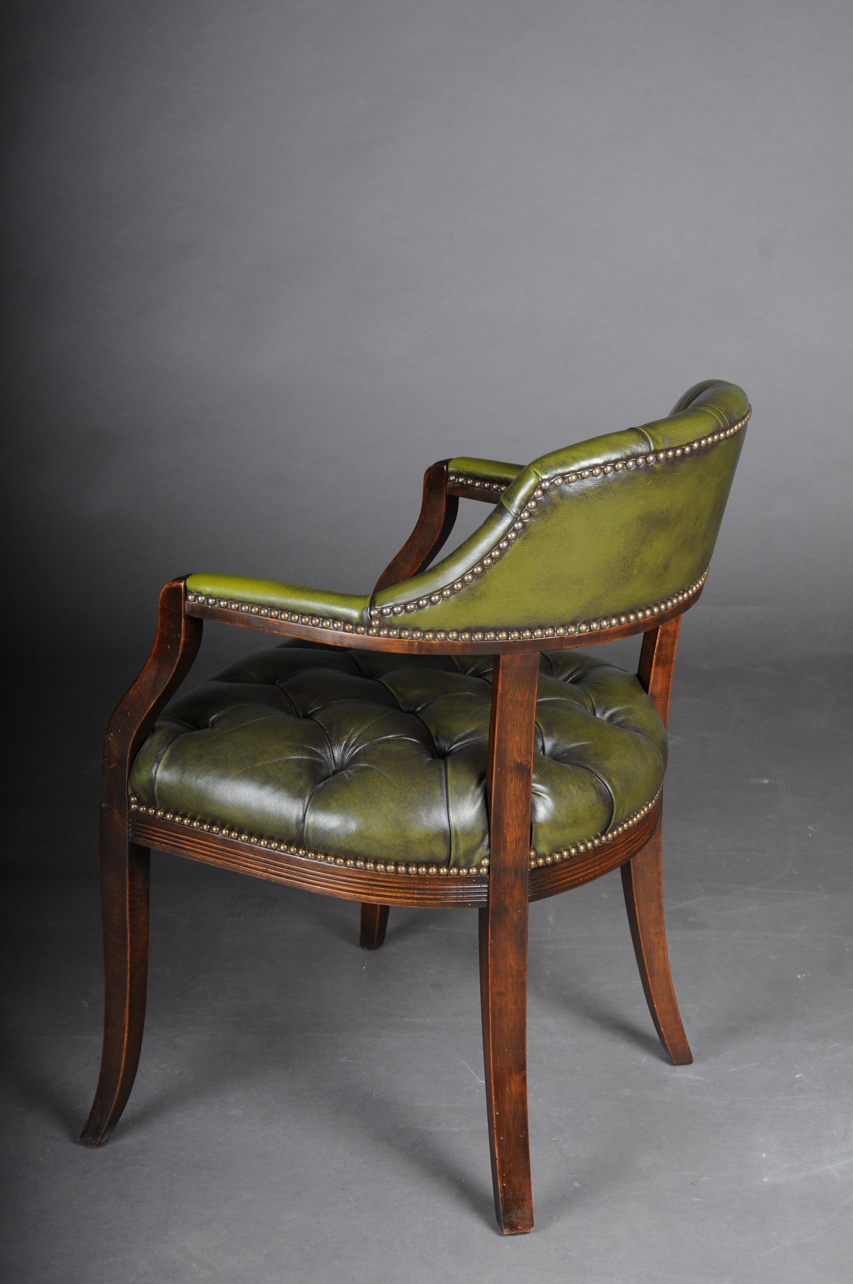 Classic English Armchair, Chesterfield Leather, Green For Sale 7
