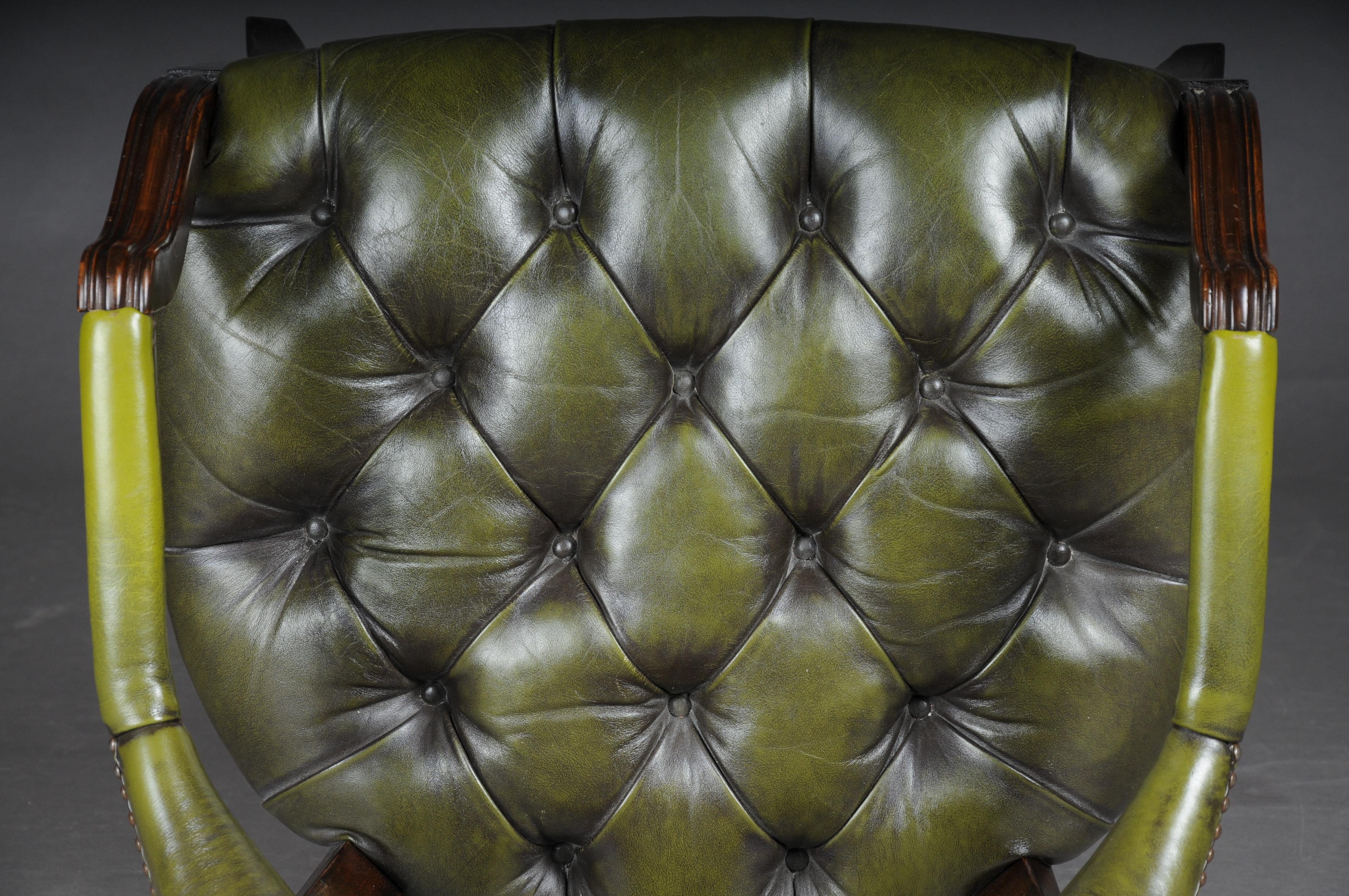Classic English Armchair, Chesterfield Leather, Green For Sale 11