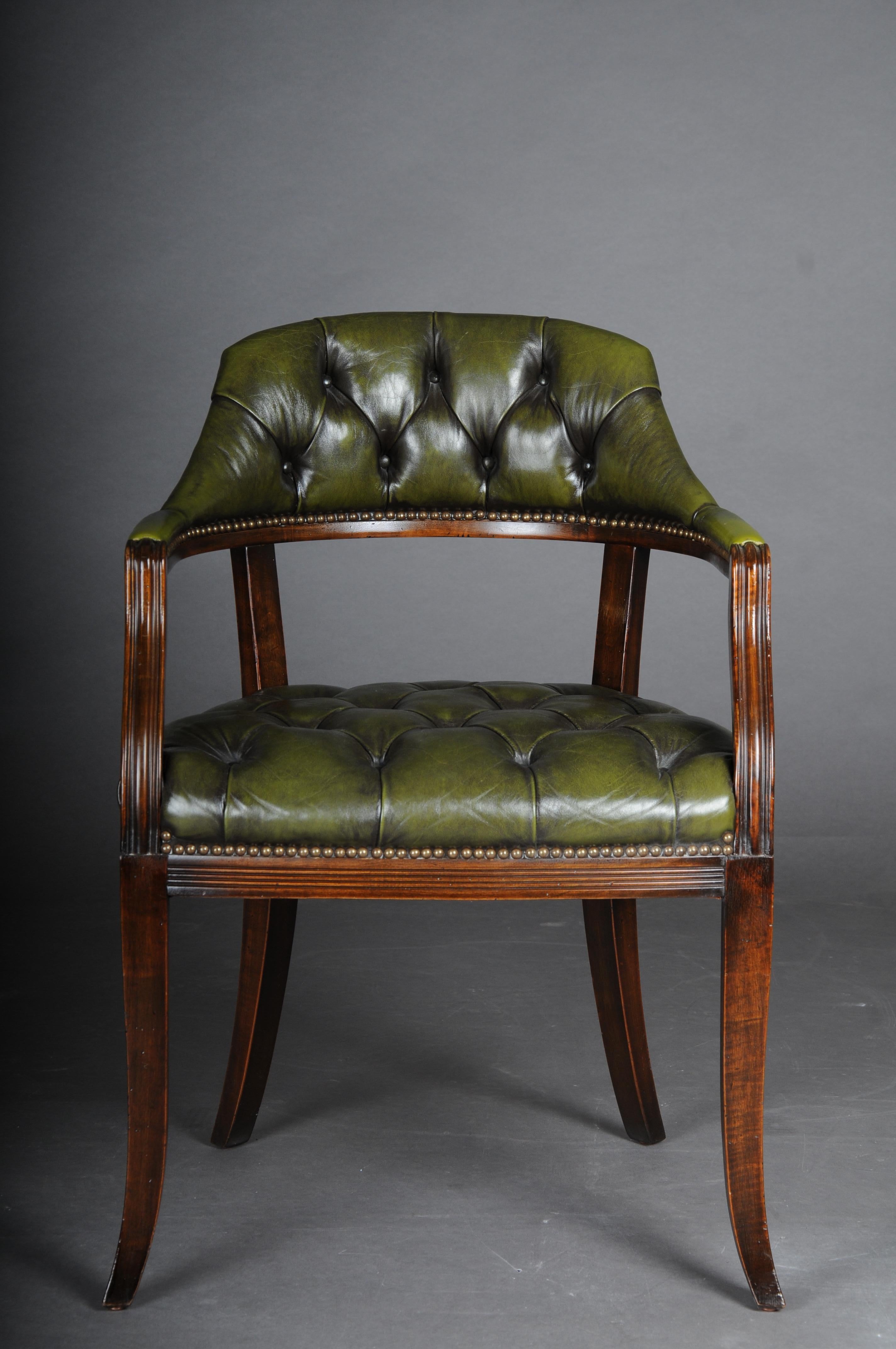 Painted Classic English Armchair, Chesterfield Leather, Green For Sale