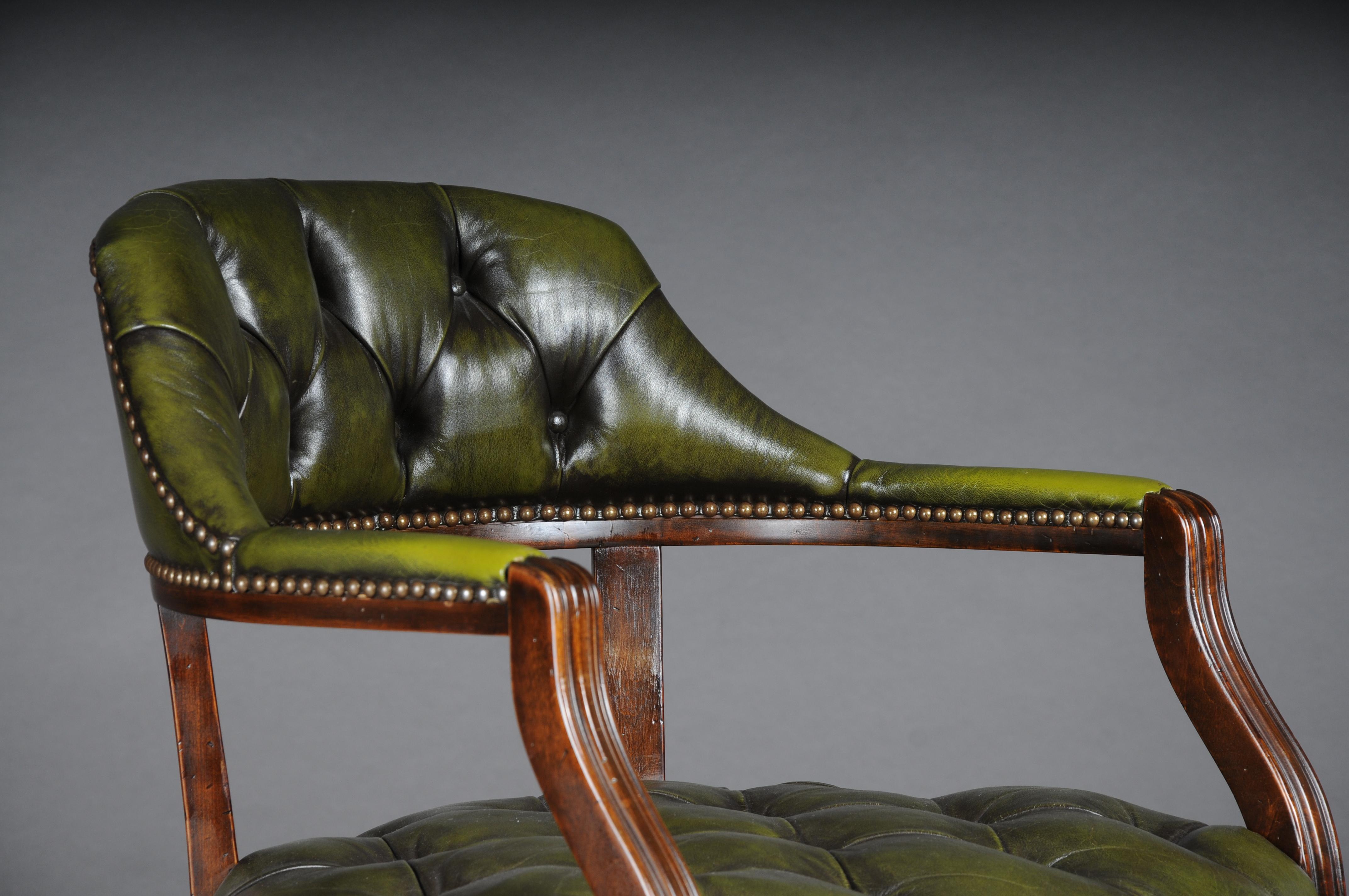 20th Century Classic English Armchair, Chesterfield Leather, Green For Sale