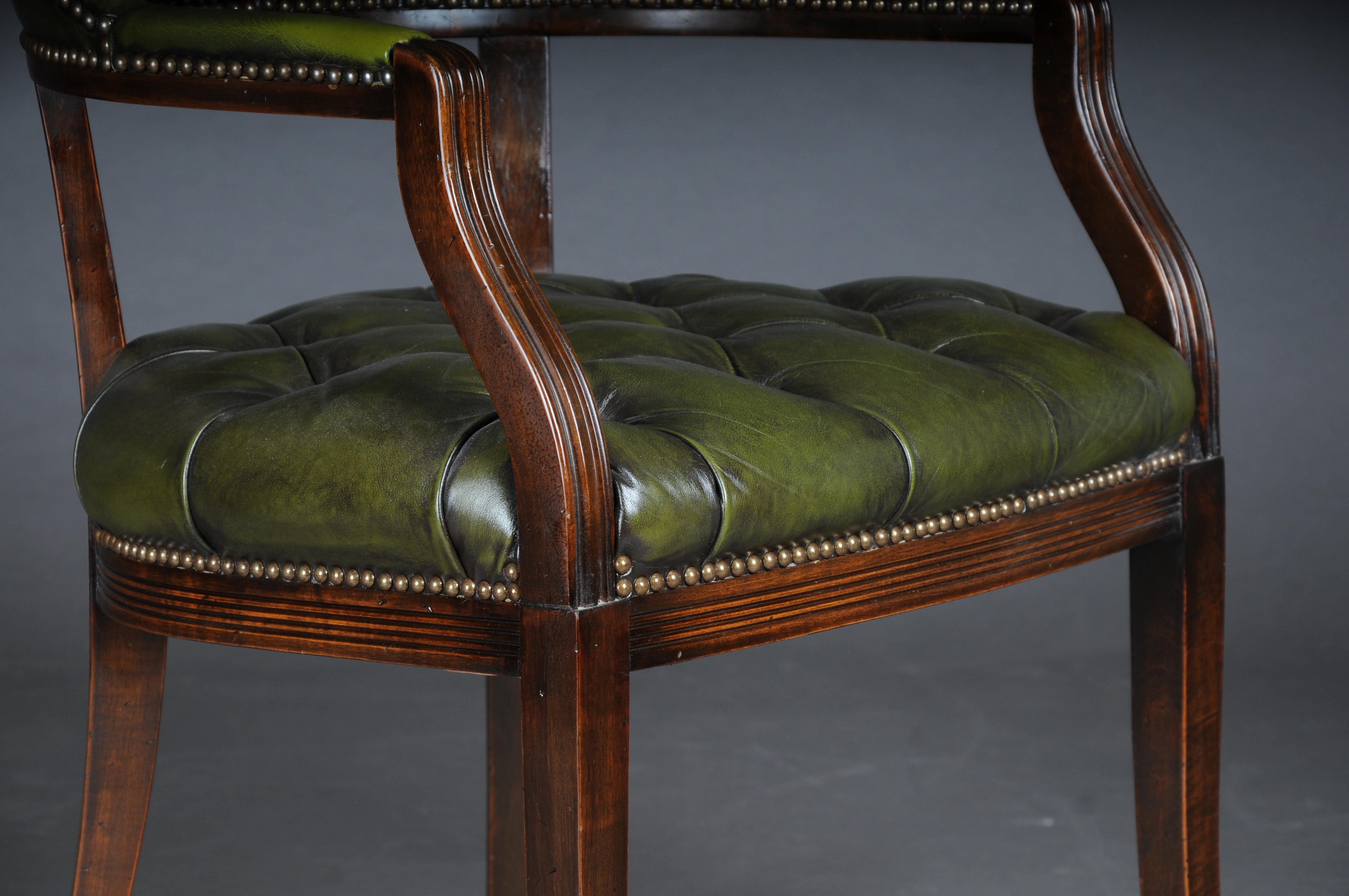 Classic English Armchair, Chesterfield Leather, Green For Sale 1