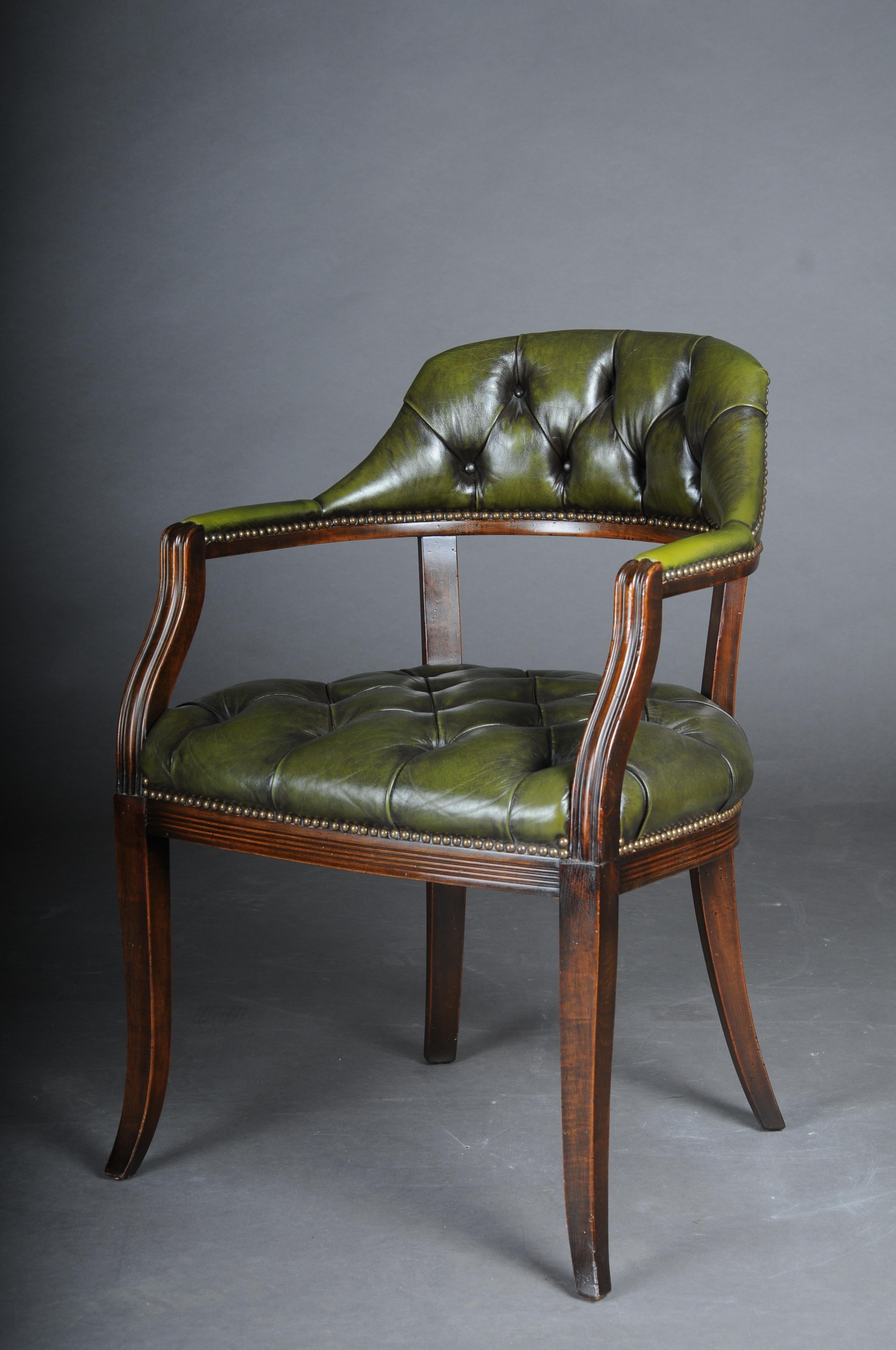 Classic English Armchair, Chesterfield Leather, Green For Sale 2