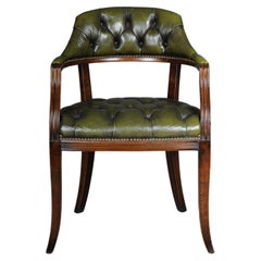 Vintage Classic English Armchair, Chesterfield Leather, Green