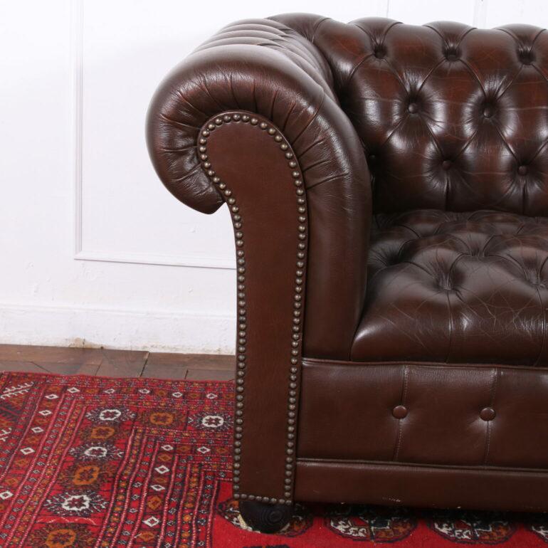 Chesterfield Classic English Button Tufted Leather Sofa For Sale