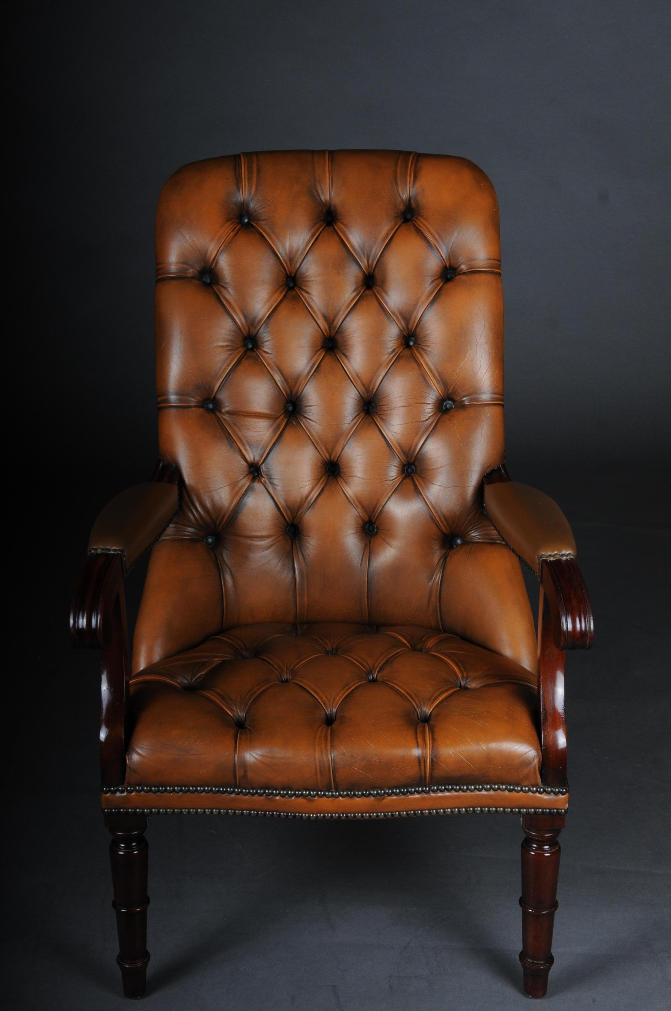 Classic English Chesterfield Armchair, Leather Cognac 2