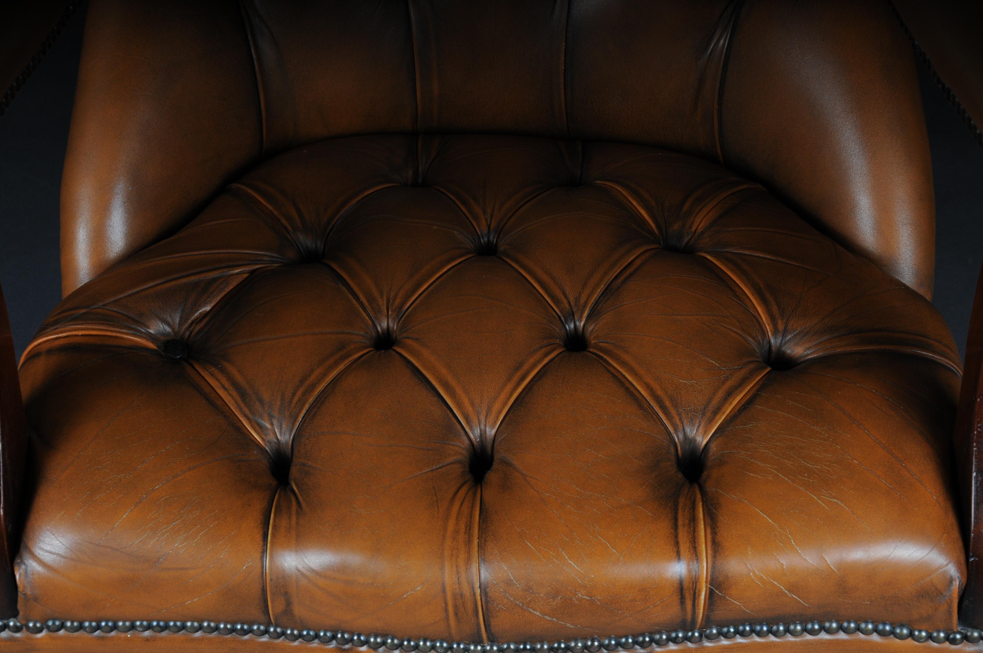 Classic English Chesterfield Armchair, Leather Cognac 3