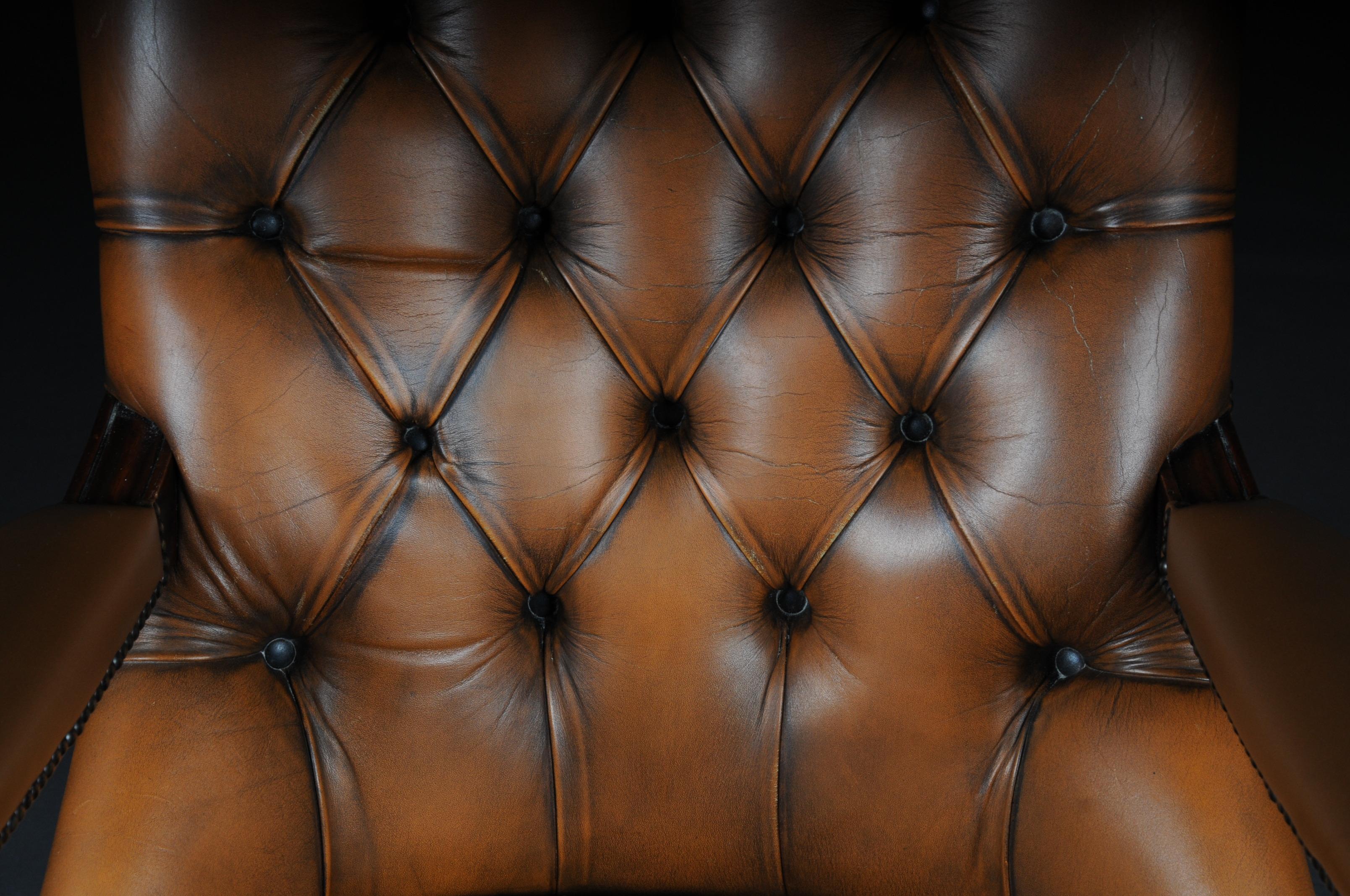 Classic English Chesterfield Armchair, Leather Cognac 4