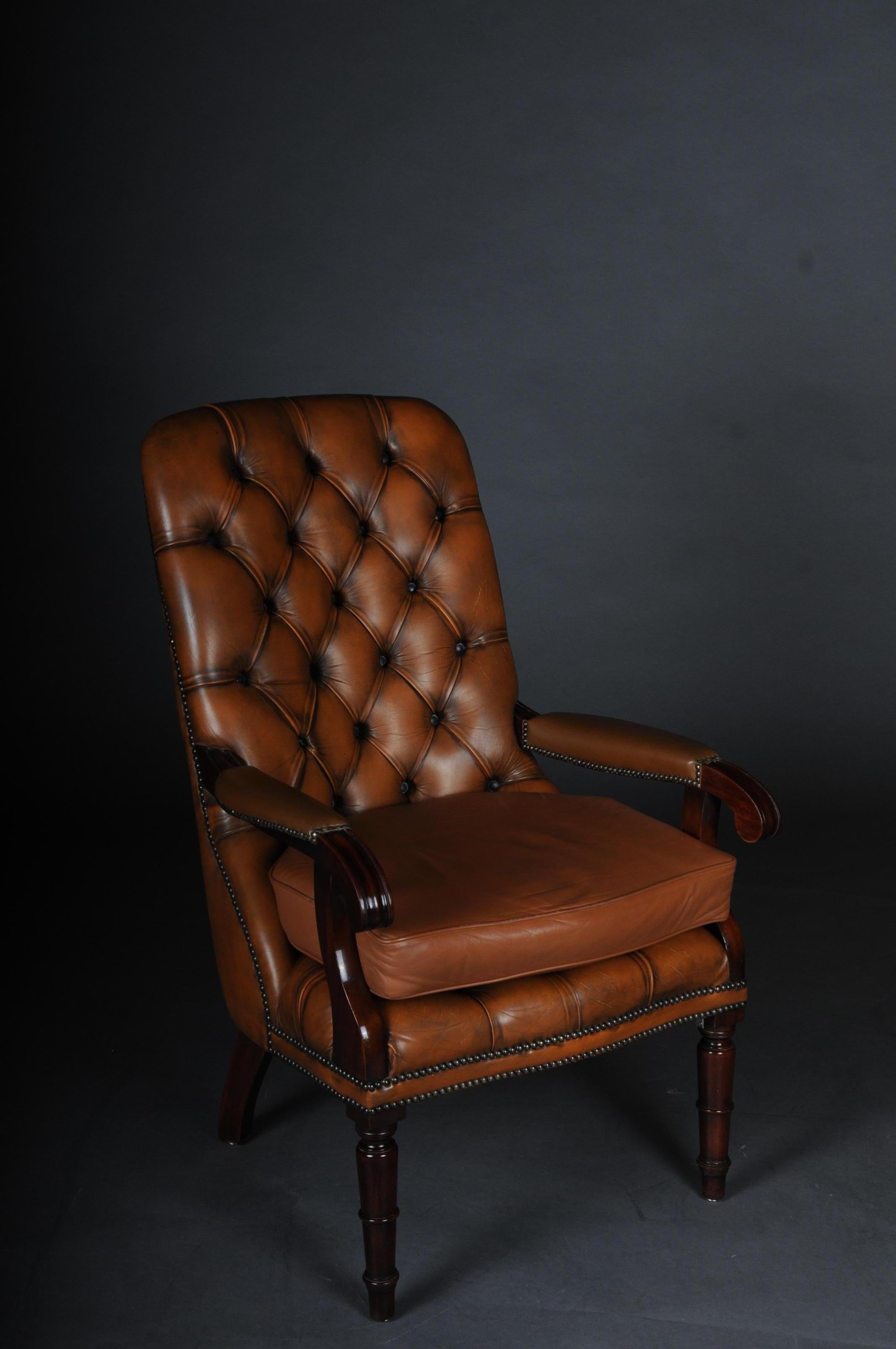Classic English Chesterfield Armchair, Leather Cognac 11