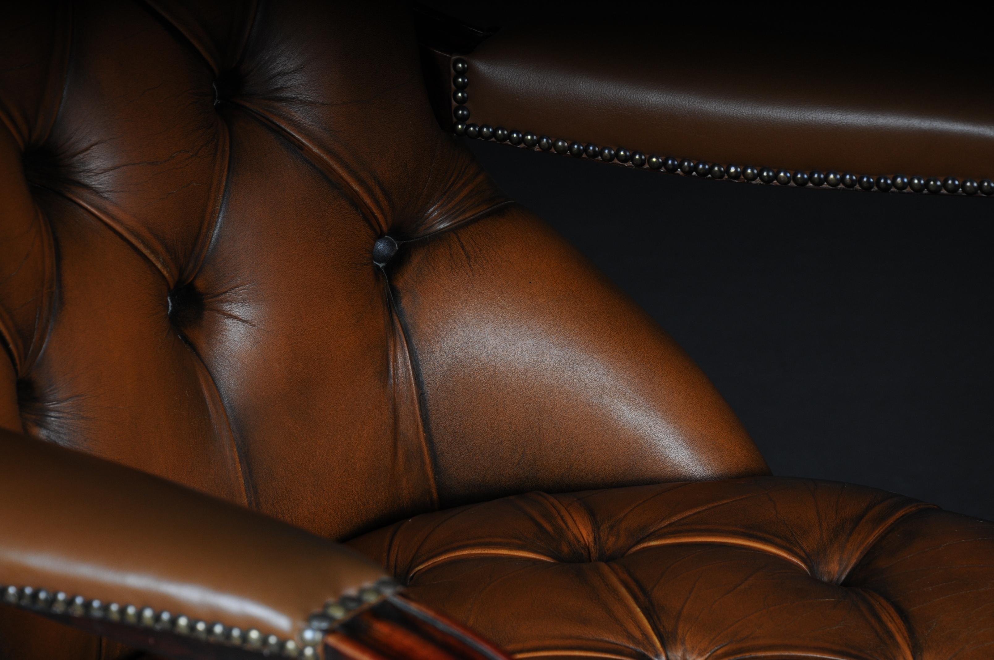 20th Century Classic English Chesterfield Armchair, Leather Cognac