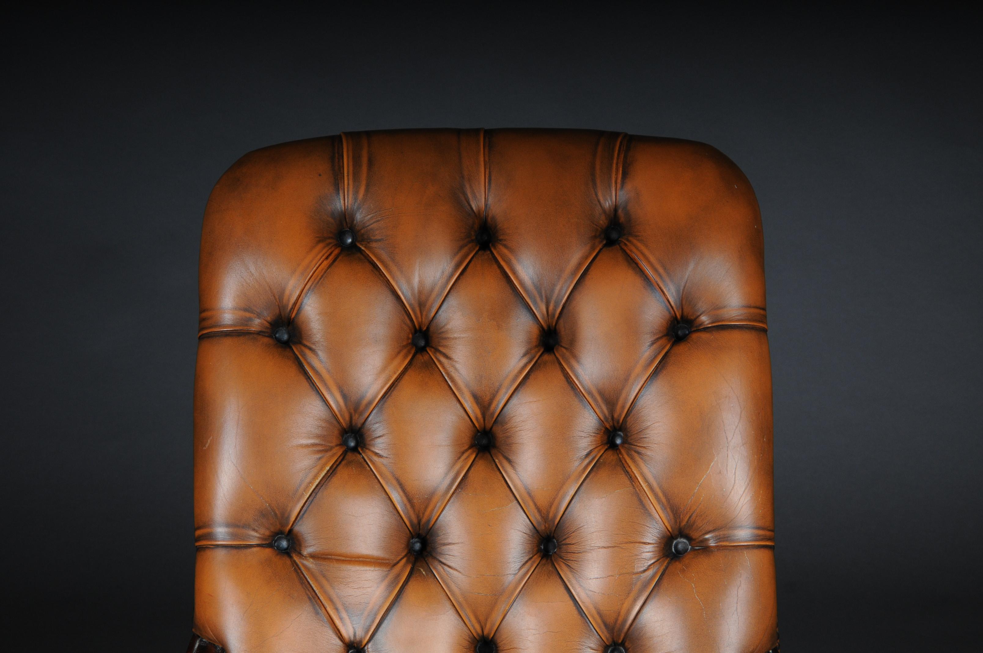 Classic English Chesterfield Armchair, Leather Cognac 1