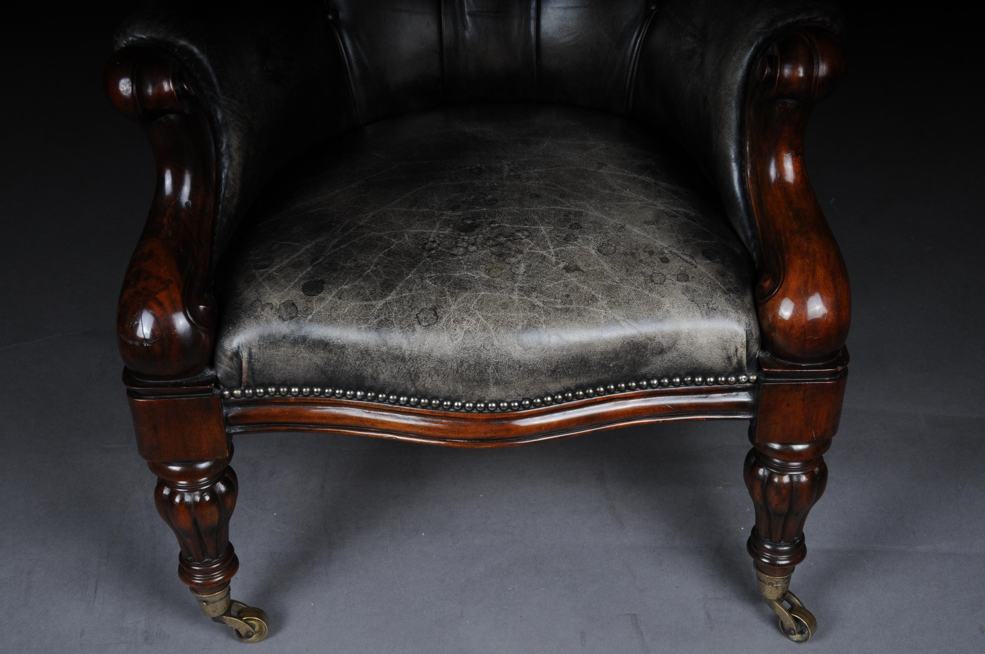 Mahogany Classic English Chesterfield Club Chair, Green Leather