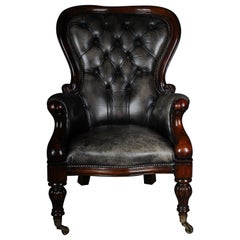 Classic English Chesterfield Club Chair, Green Leather