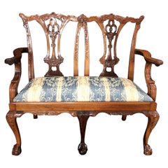 Classic English Chippendale Style Mahogany Loveseat