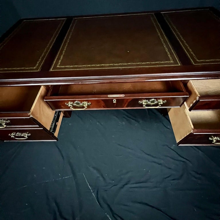 Classic English Chippendale Style Writing Desk with Tooled Leather Top