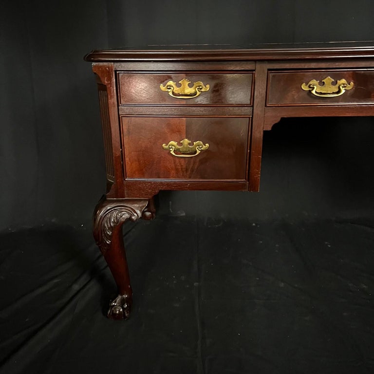 Classic English Chippendale Style Writing Desk with Tooled Leather Top