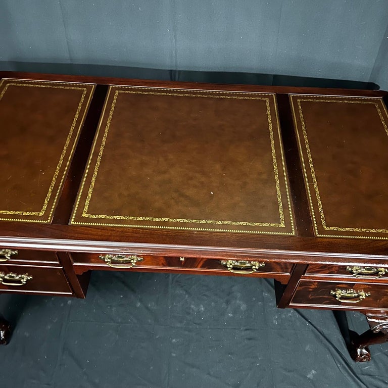 Classic English Chippendale Style Writing Desk with Tooled Leather Top