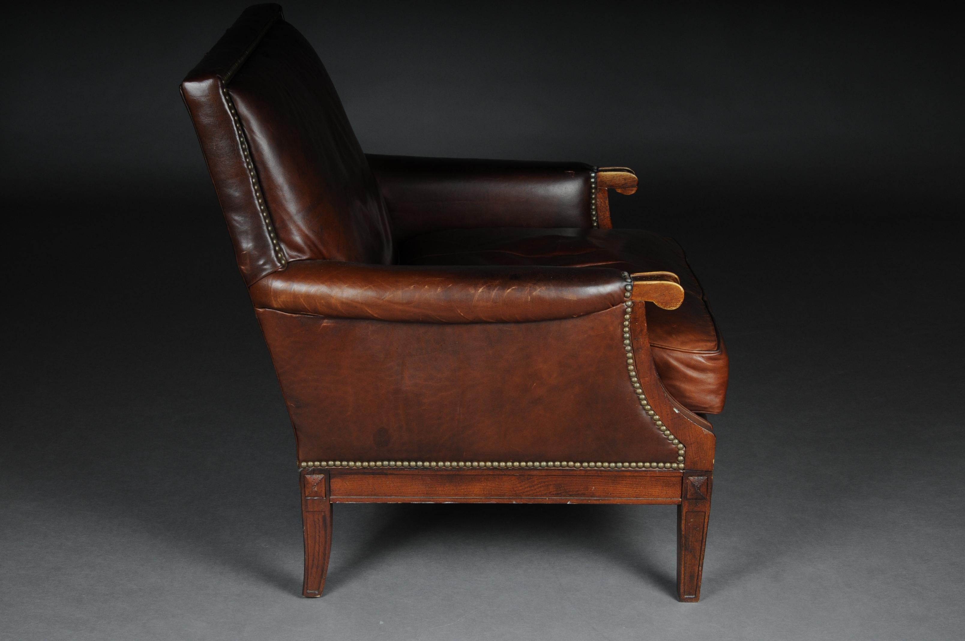 Classic English Club Chair with Footstool, Leather 2