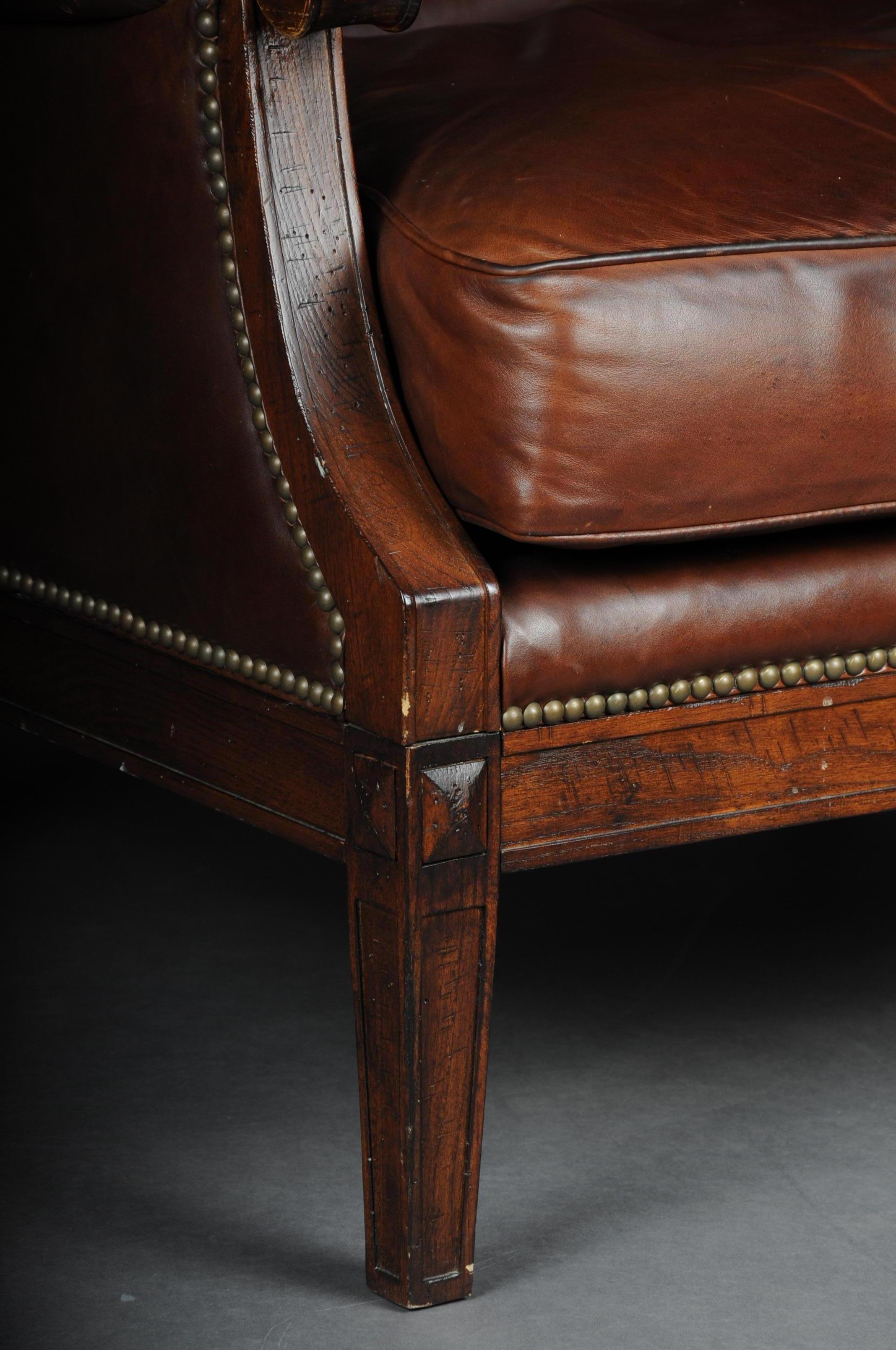 Classic English Club Chair with Footstool, Leather 5