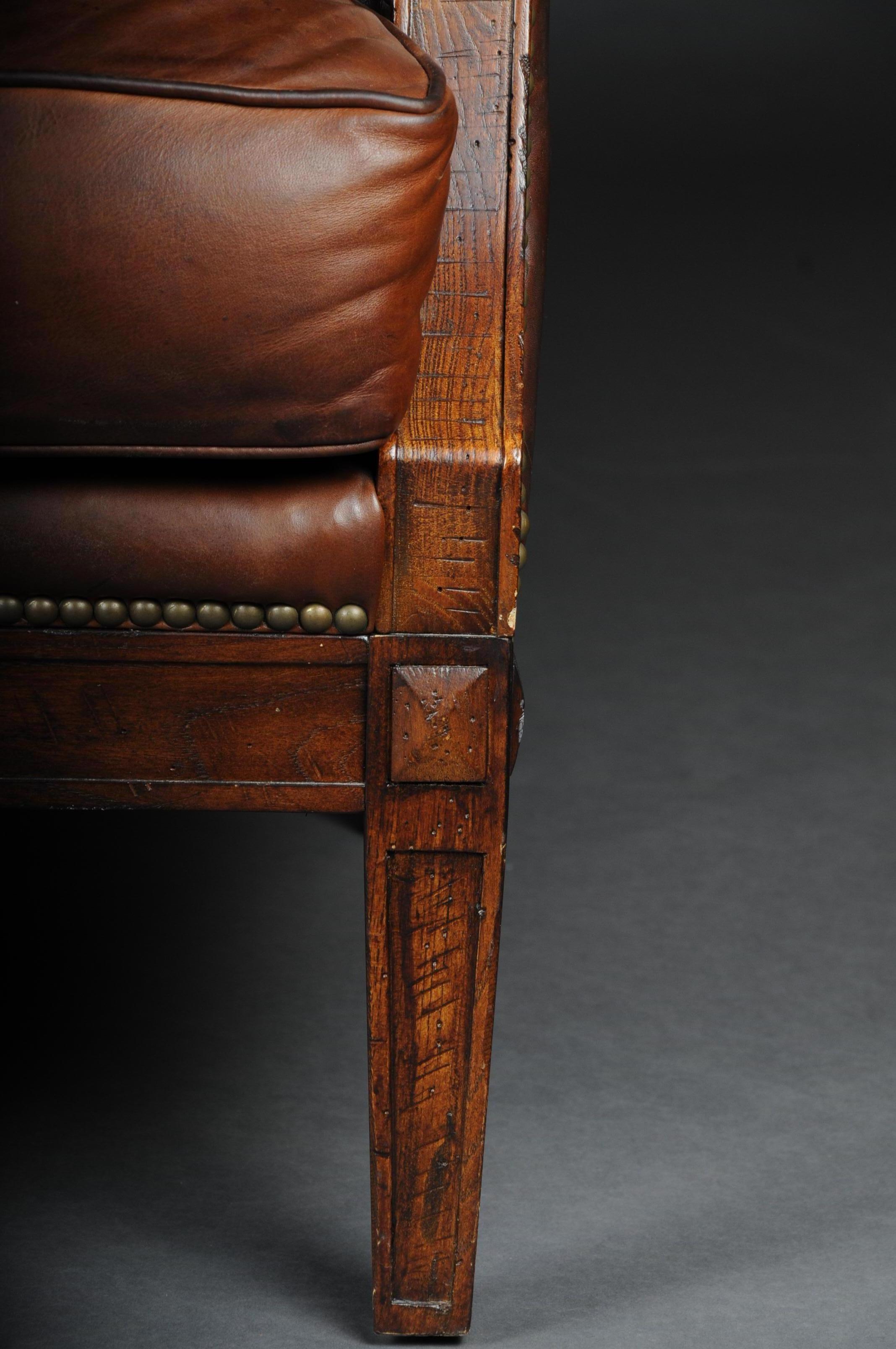 Late 20th Century Classic English Club Chair with Footstool, Leather