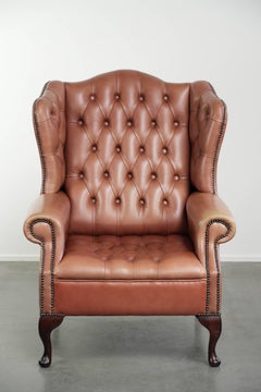 Classic English cowhide button seat chesterfield wingback armchair