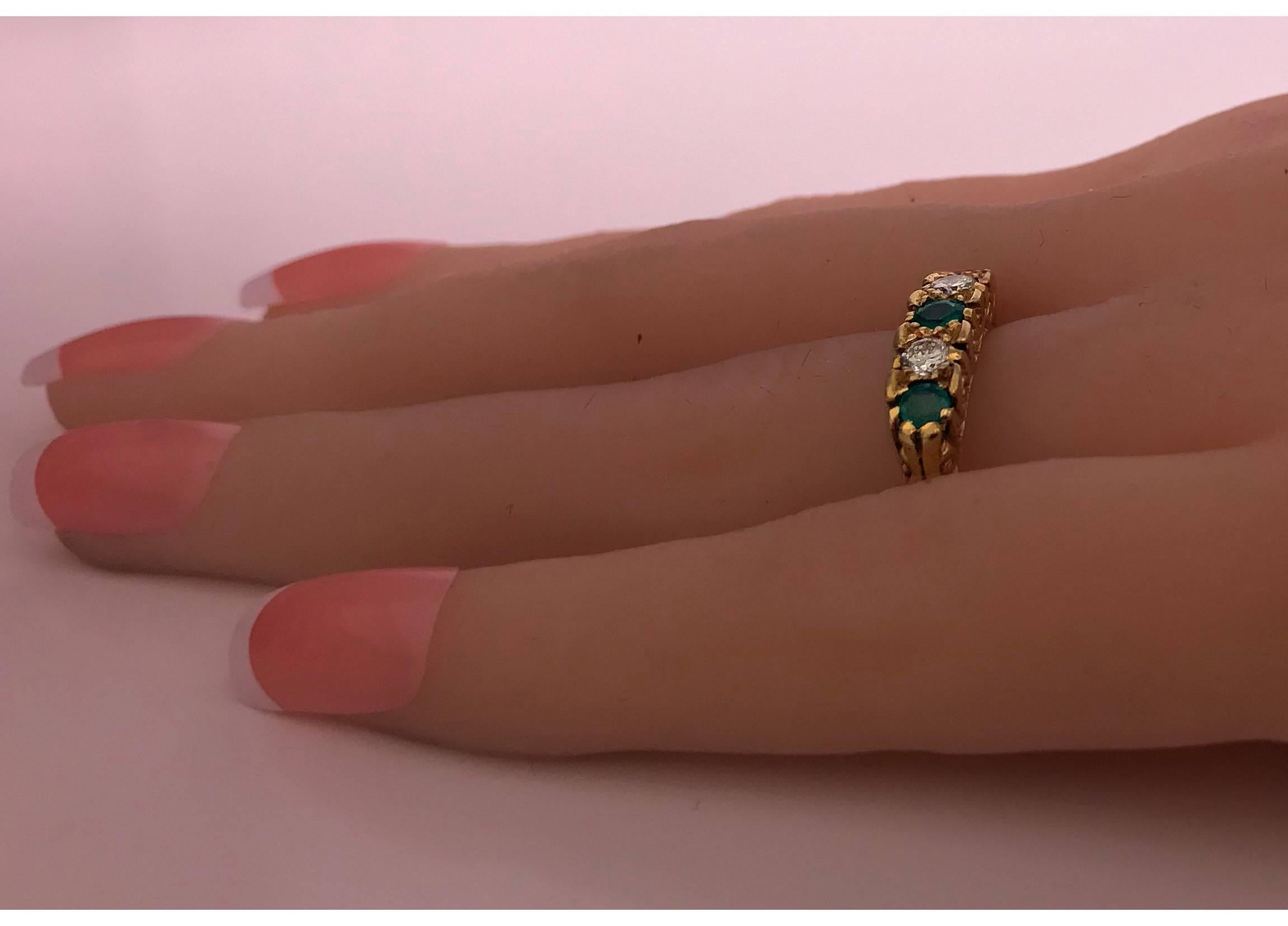 Classic English Diamond Emerald Carved Gold Ring 2