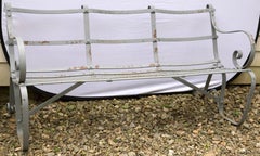 Classic English Edwardian Wrought Iron Strap Style Garden Bench