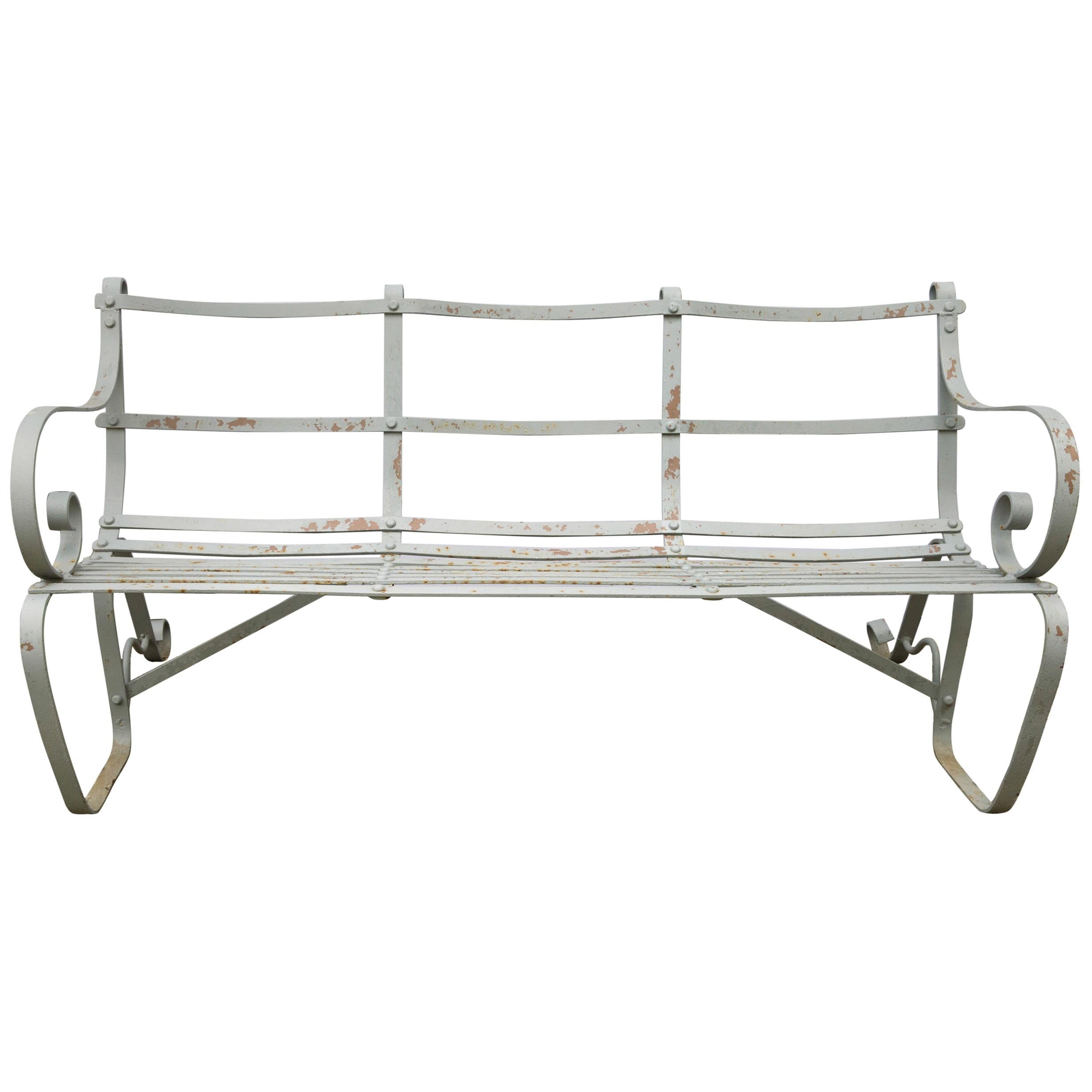 Classic English Edwardian Wrought Iron Strap Style Gartenbank