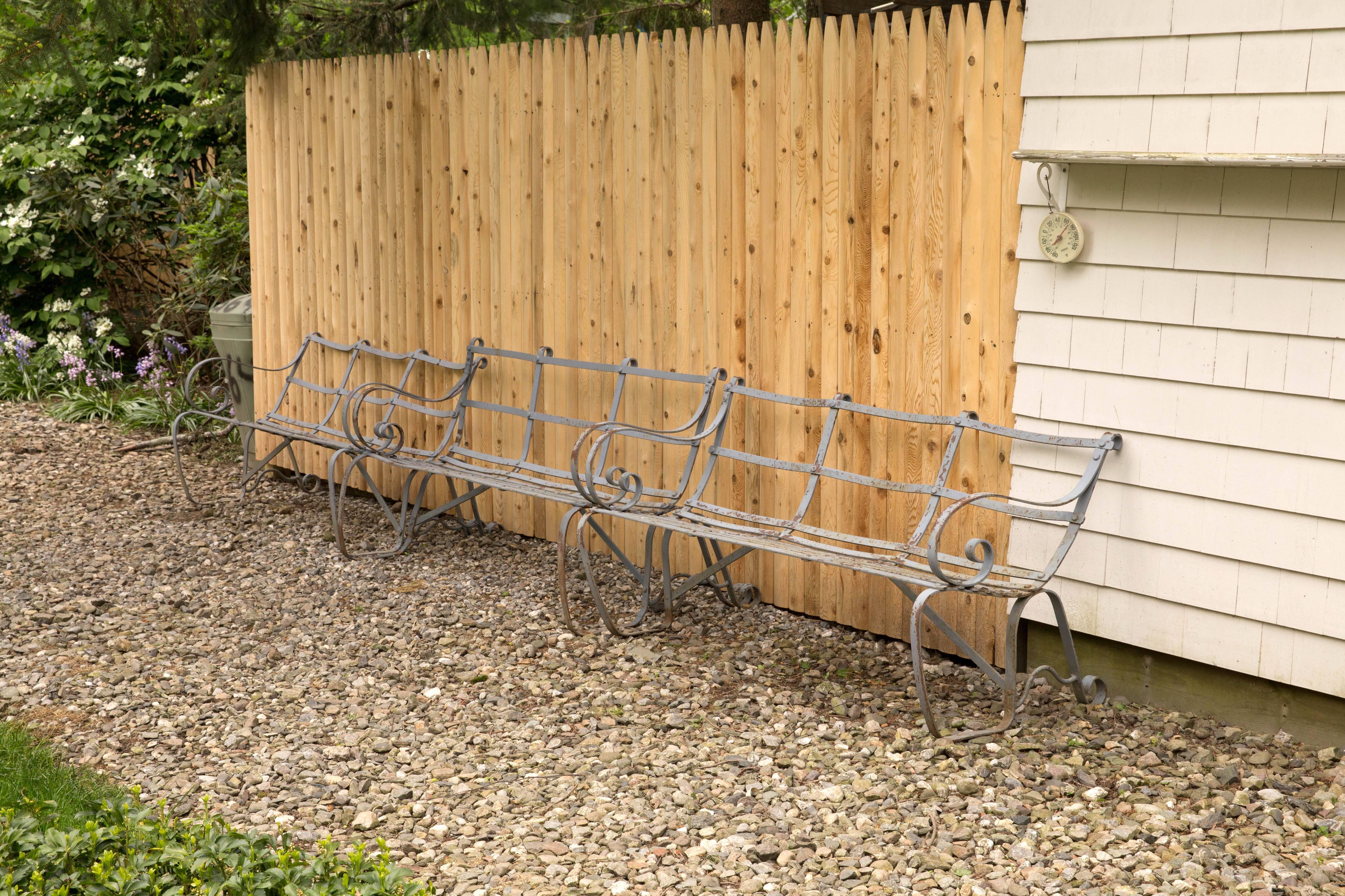 Classic English Edwardian Wrought Iron Strap Style Garden Benches 6
