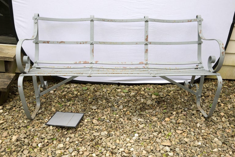 Classic English Edwardian Wrought Iron Strap Style Garden Benches