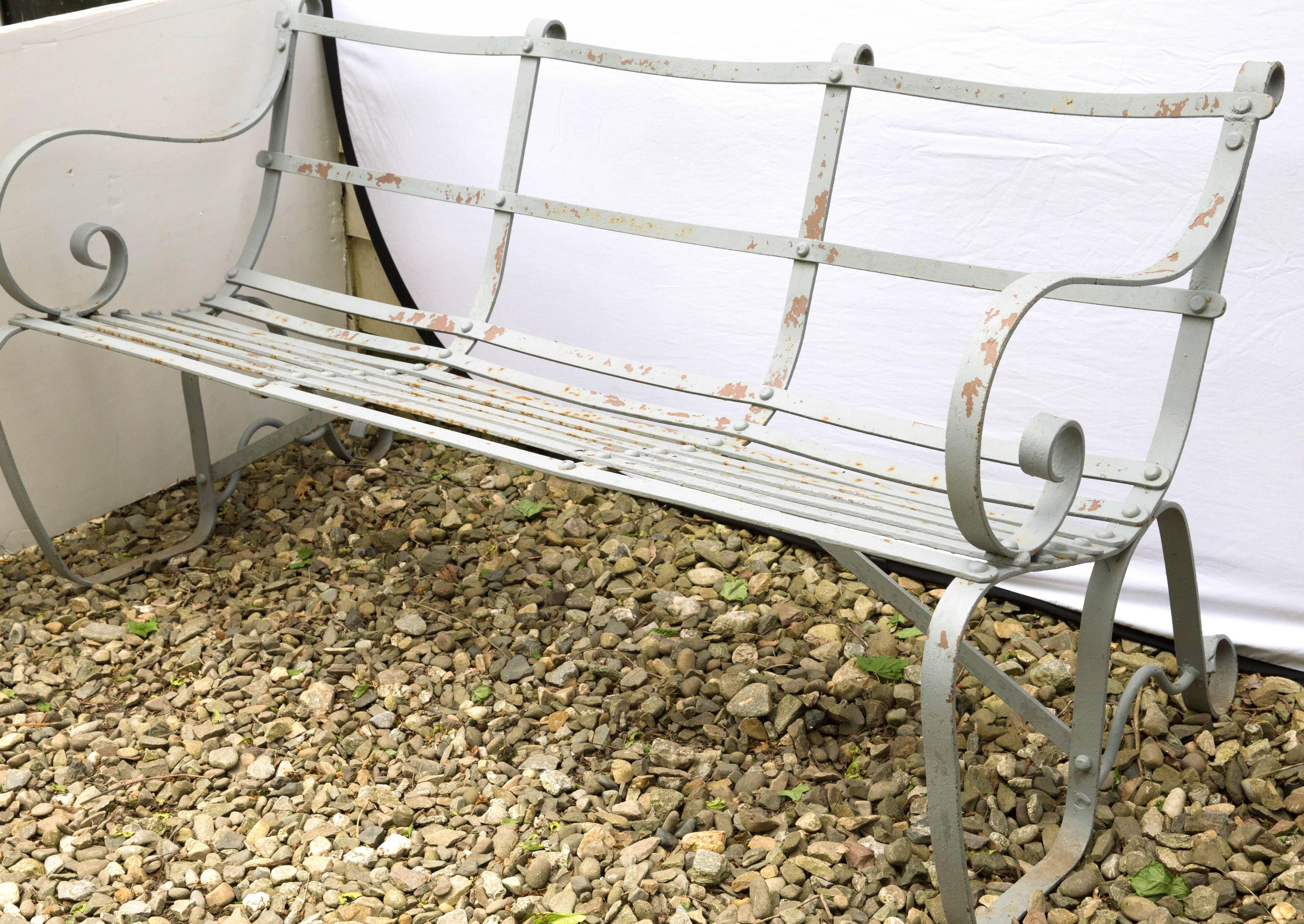Classic English Edwardian Wrought Iron Strap Style Garden Benches 2
