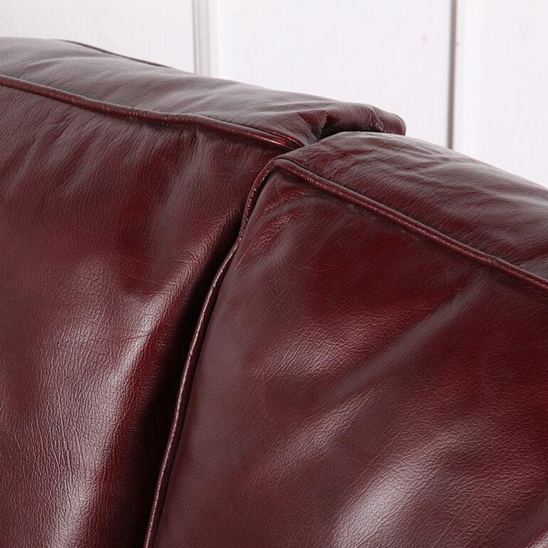 Georgian Classic English Rolled Arm Oxblood Leather Two Seat Sofa For Sale