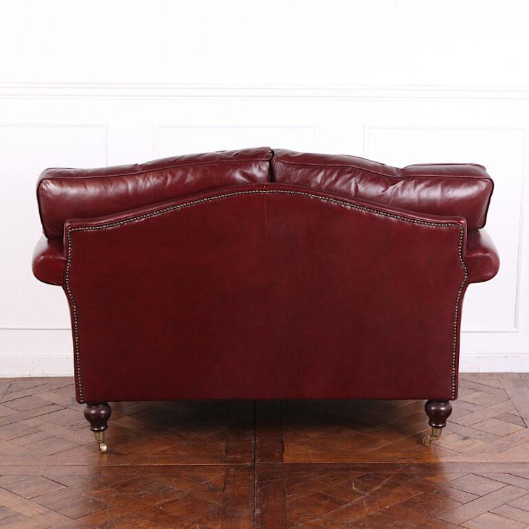 Georgian Classic English Rolled Arm Oxblood Leather Two Seat Sofa
