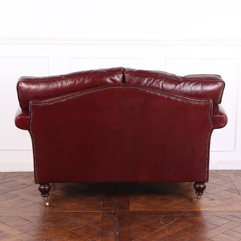Classic English Rolled Arm Oxblood Leather Two Seat Sofa For Sale 1