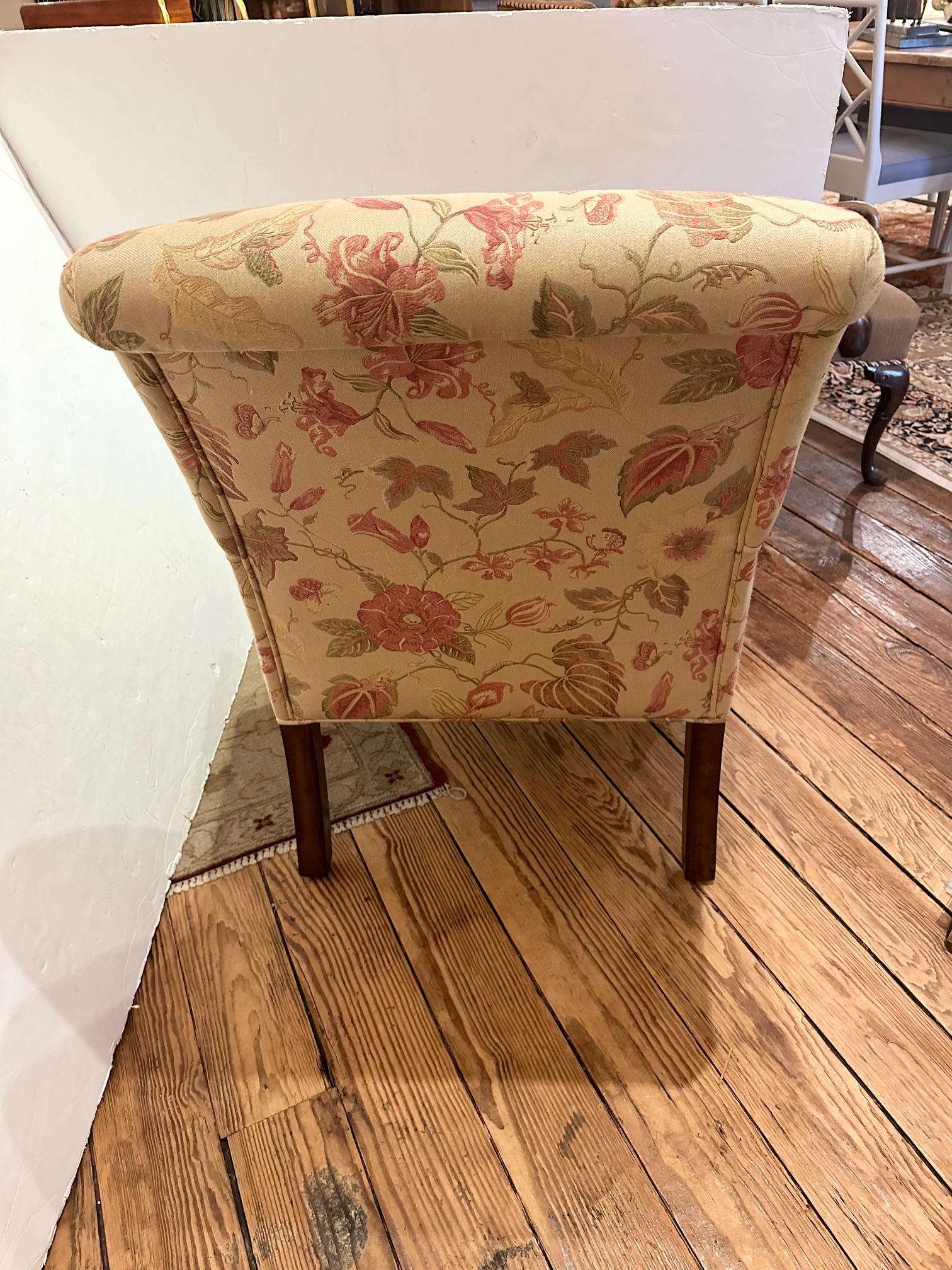 American Classic English Style Woven Floral Club Chair For Sale