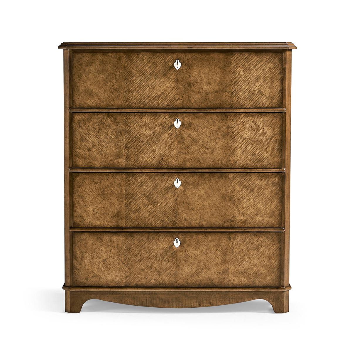 This stately chest is more than just a storage solution—it's a notable piece of decor that enhances the ambiance of your space.

Constructed from solid maple and adorned with sycamore quartered veneer, the dresser boasts durability and a premium