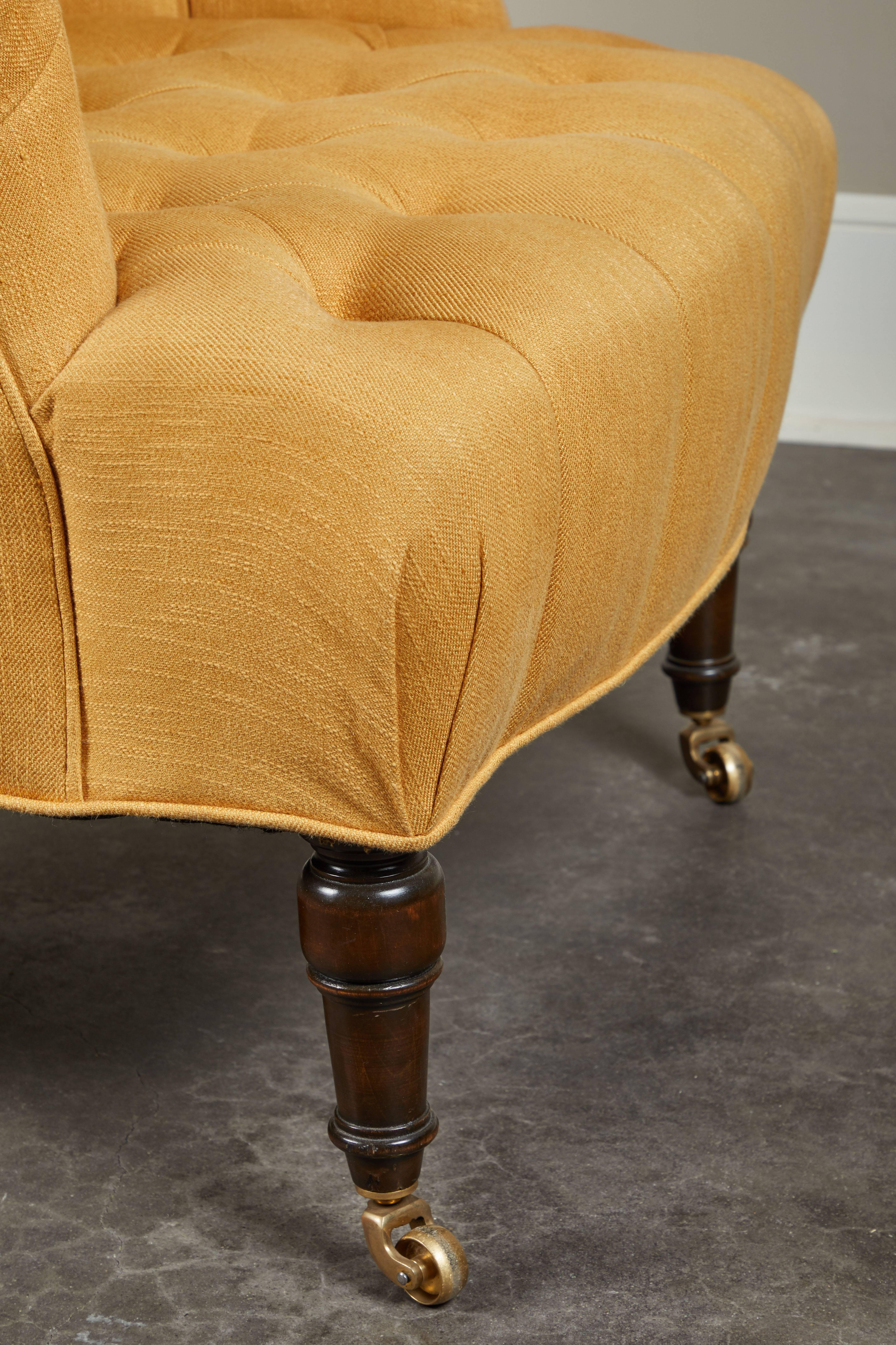 Tufted Upholstered Club Chair on Casters, Susanne Hollis Collection In New Condition In Pasadena, CA