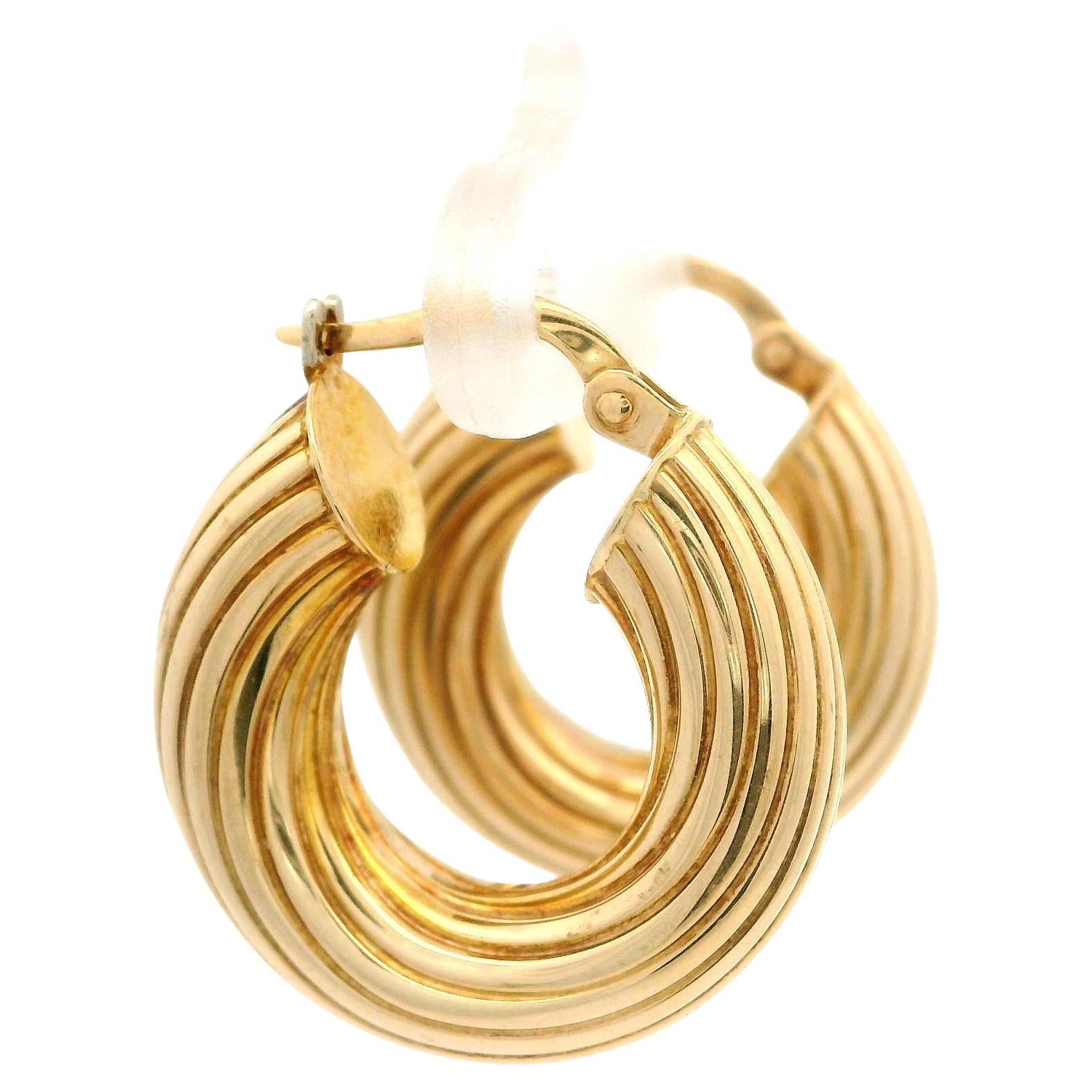 Classic Estate Puffed 14k Yellow Gold Grooved Twist Small Hoop Earring