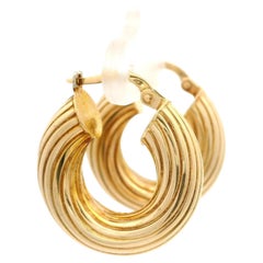 Classic Estate Puffed 14k Yellow Gold Grooved Twist Small Hoop Earring