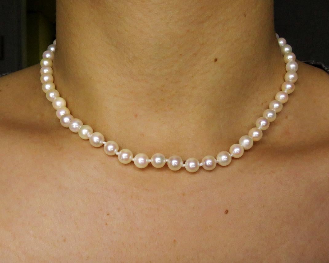 Bead Classic Estate Vintage Cultured Japanese Pearl White Strand Necklace 14KW