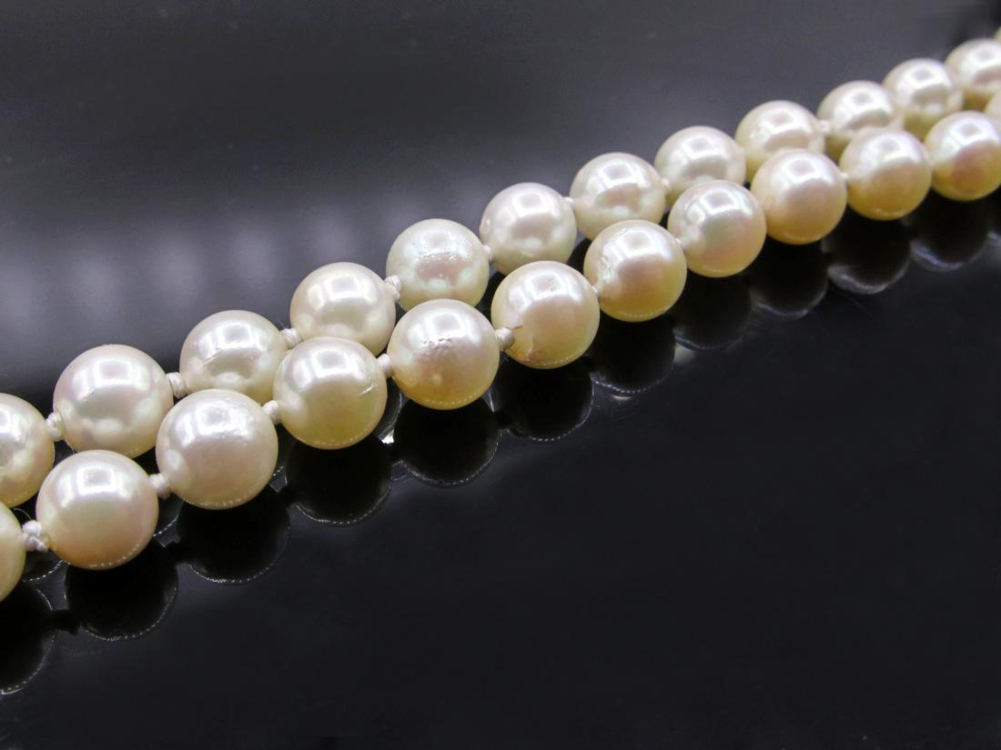Classic Estate Vintage Cultured Japanese Pearl White Strand Necklace 14KW 1