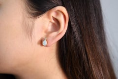 Classic Ethiopian Opal Pear Cab and Diamond 10K Yellow Gold Stud Earring