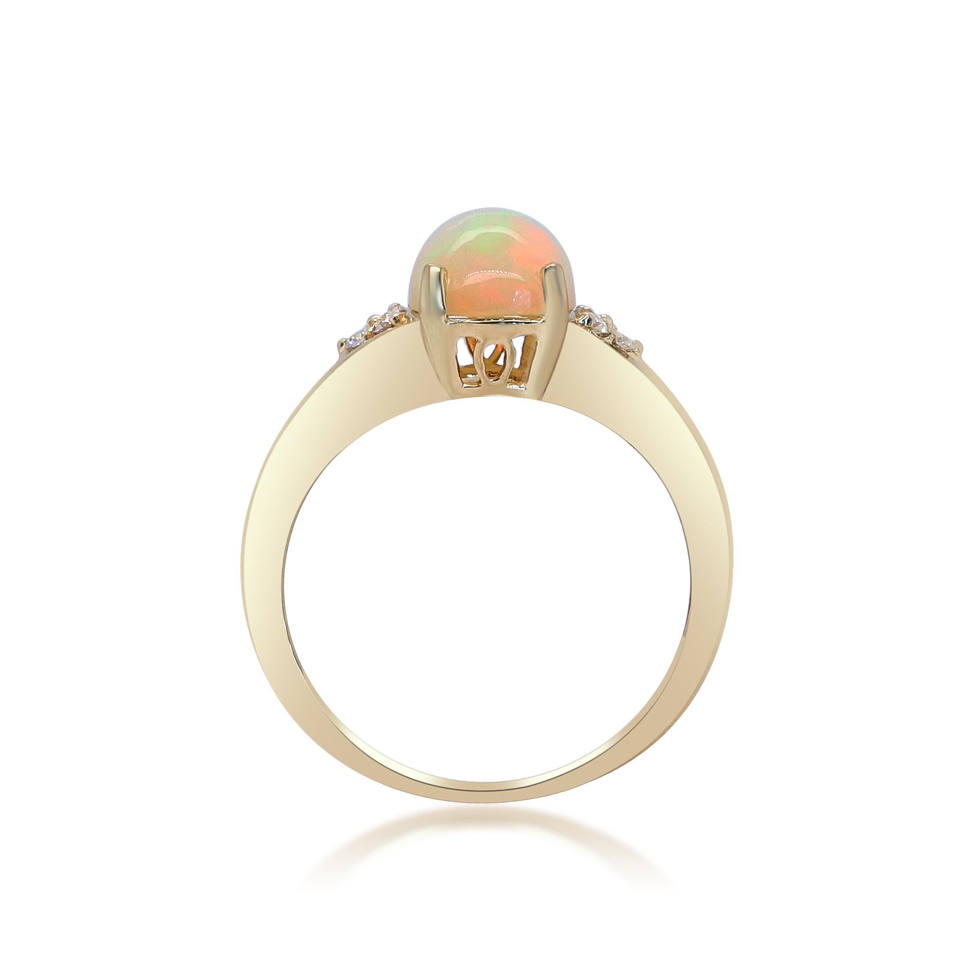 Oval Cut Classic Ethiopian Opal with Diamond Accents 10k Yellow Gold Ring For Women/Girls For Sale