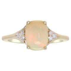 Vintage Classic Ethiopian Opal with Diamond Accents 10k Yellow Gold Ring For Women/Girls