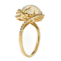 Classic Ethiopian Opal with Diamond Accents 14k Yellow Gold Cocktail Ring