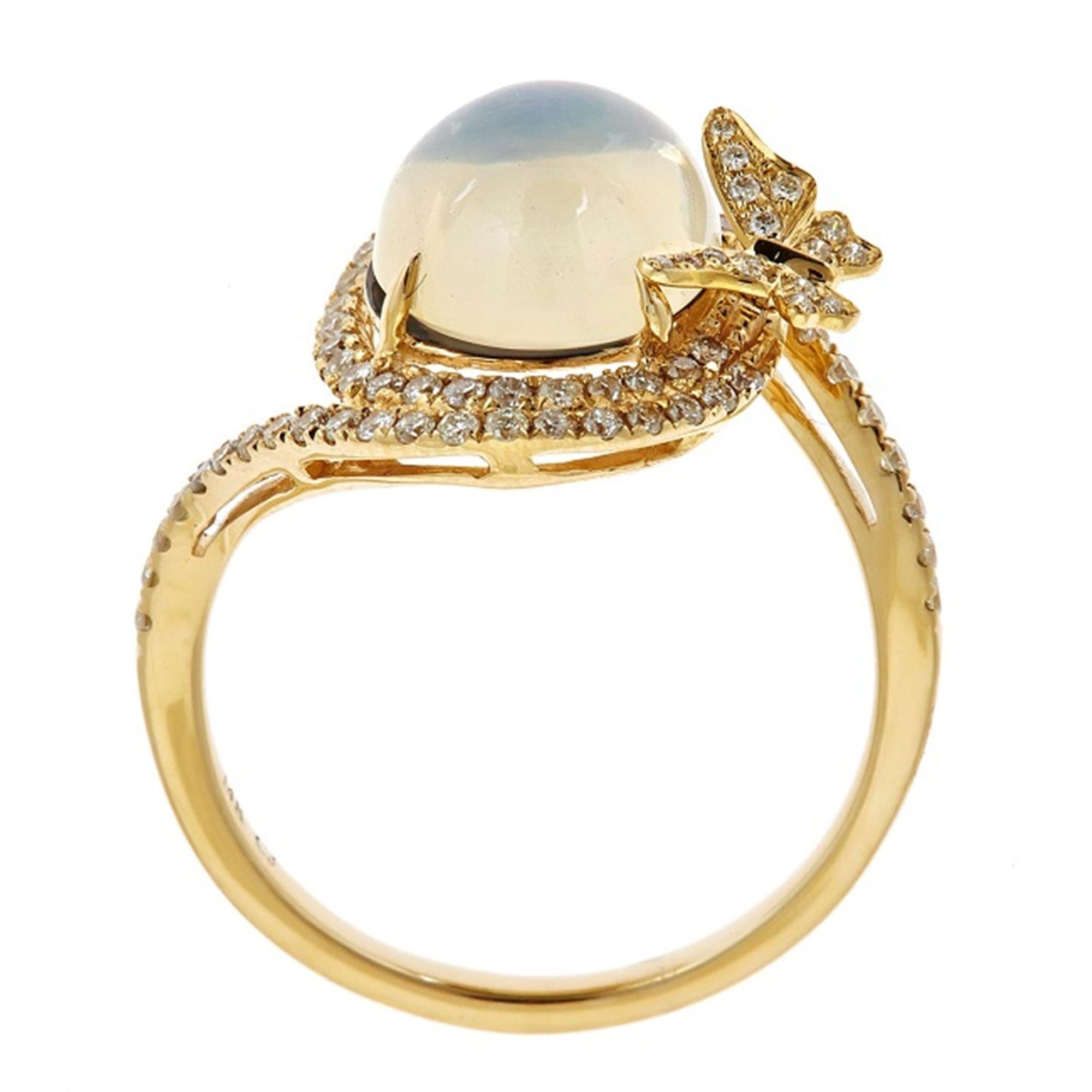 Art Deco Classic Ethiopian Opal with Diamond Accents 14k Yellow Gold Cocktail Ring For Sale