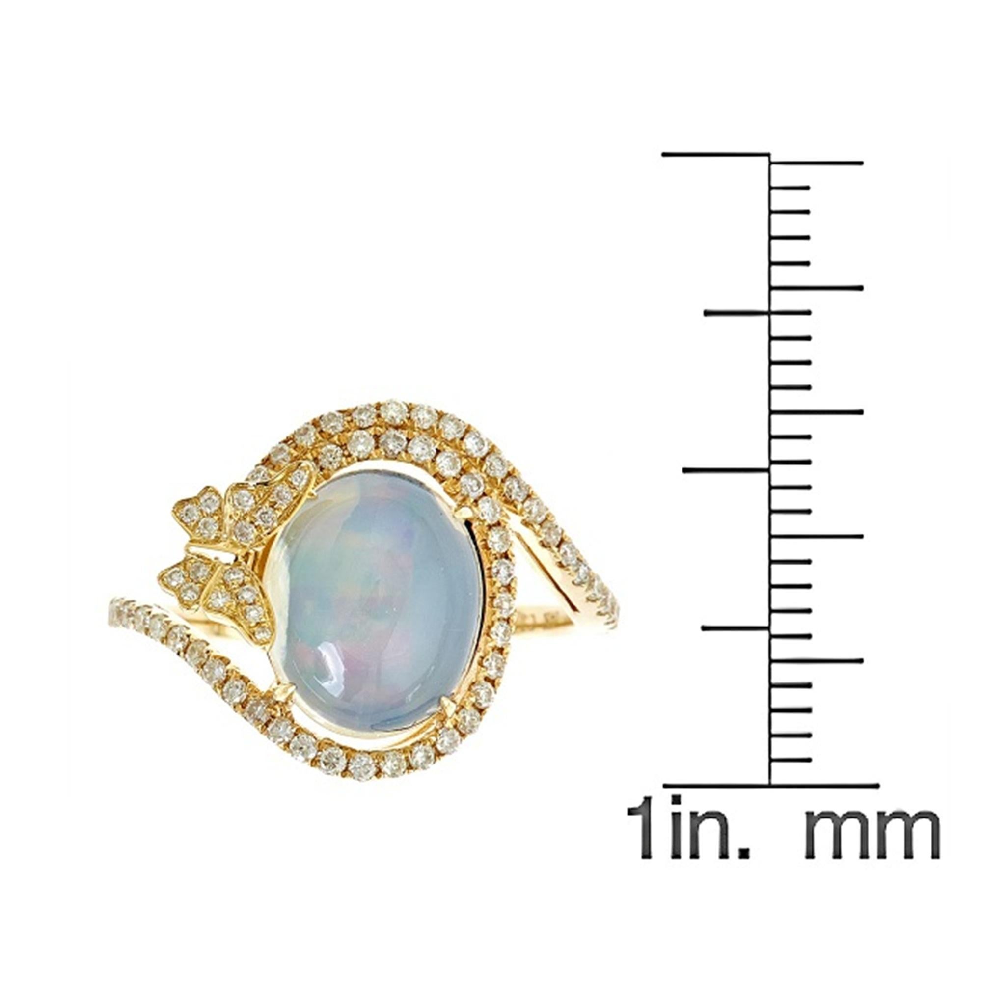 Oval Cut Classic Ethiopian Opal with Diamond Accents 14k Yellow Gold Cocktail Ring For Sale