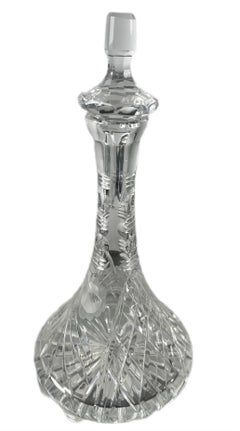 Classic European Cut Crystal Decanter with Faceted Stopper, 14″ H